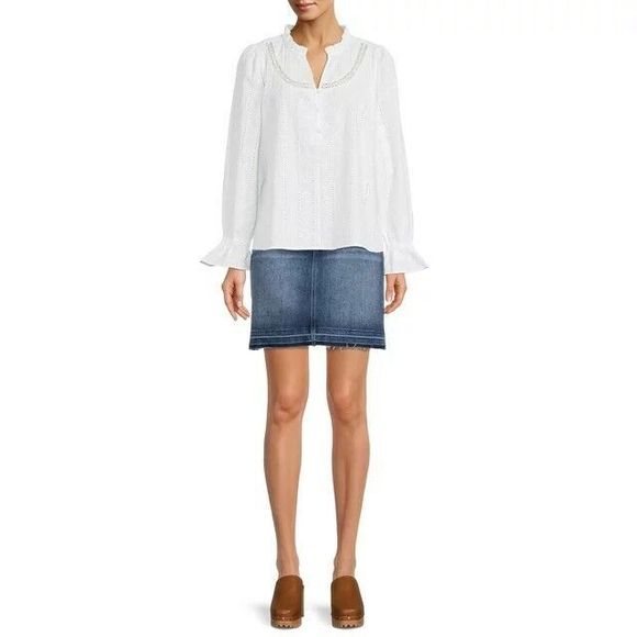 New Time and Tru 18 Denim Jean Stretch Skirt Factory Distressing - Picture 2 of 11